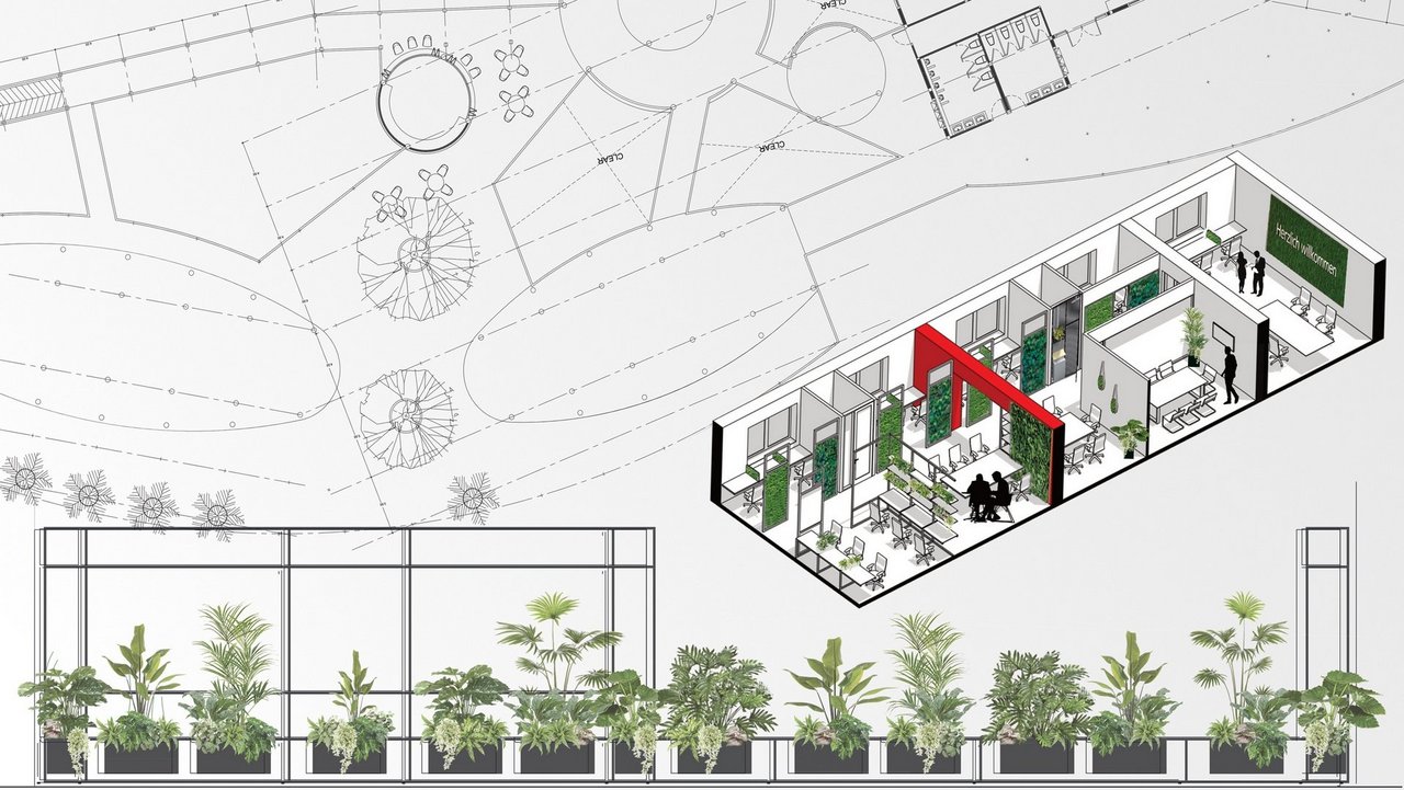 CAD unterstützt uns bei Planung und Konzeption individueller Begrünung und Lichtplanung CAD-Planungsskizze einer individuellen Raumbegrünung und Lichtplanung